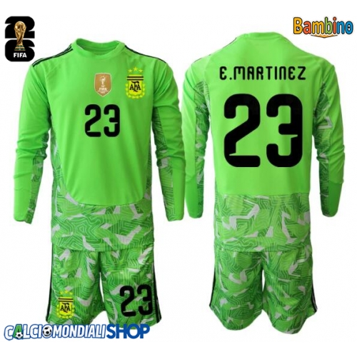 Maglie da calcio Argentina Emiliano Martinez #23 Portiere Seconda Maglia Bambino Mondiali 2026  Manica Lunga + Pantaloni corti)